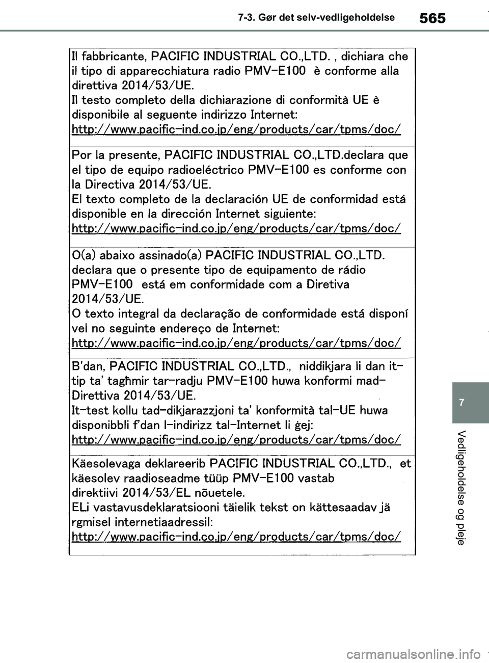 TOYOTA COROLLA HATCHBACK 2019  Brugsanvisning (in Danish) 565
7
COROLLA_TMUK_EE 7-3. Gør det selv-vedligeholdelse
Vedligeholdelse og pleje
OM12L25DK.book  Page 565  Wednesday, April 10, 2019  9:44 AM 