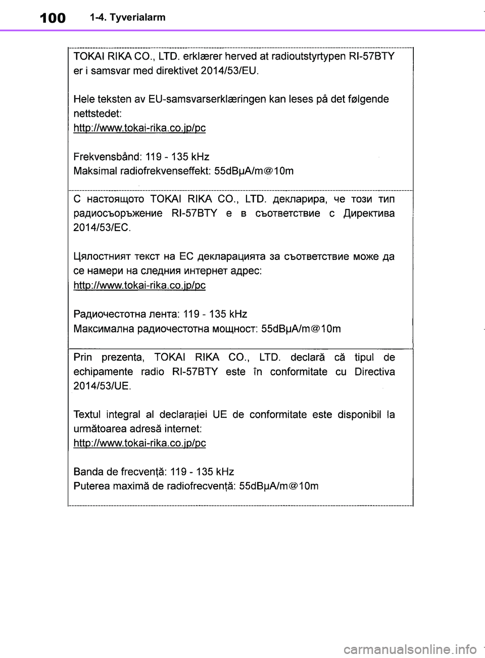 TOYOTA COROLLA HATCHBACK 2019  Brugsanvisning (in Danish) 100
COROLLA_TMUK_EE1-4. Tyverialarm
OM12L25DK.book  Page 100  Wednesday, April 10, 2019  9:44 AM 