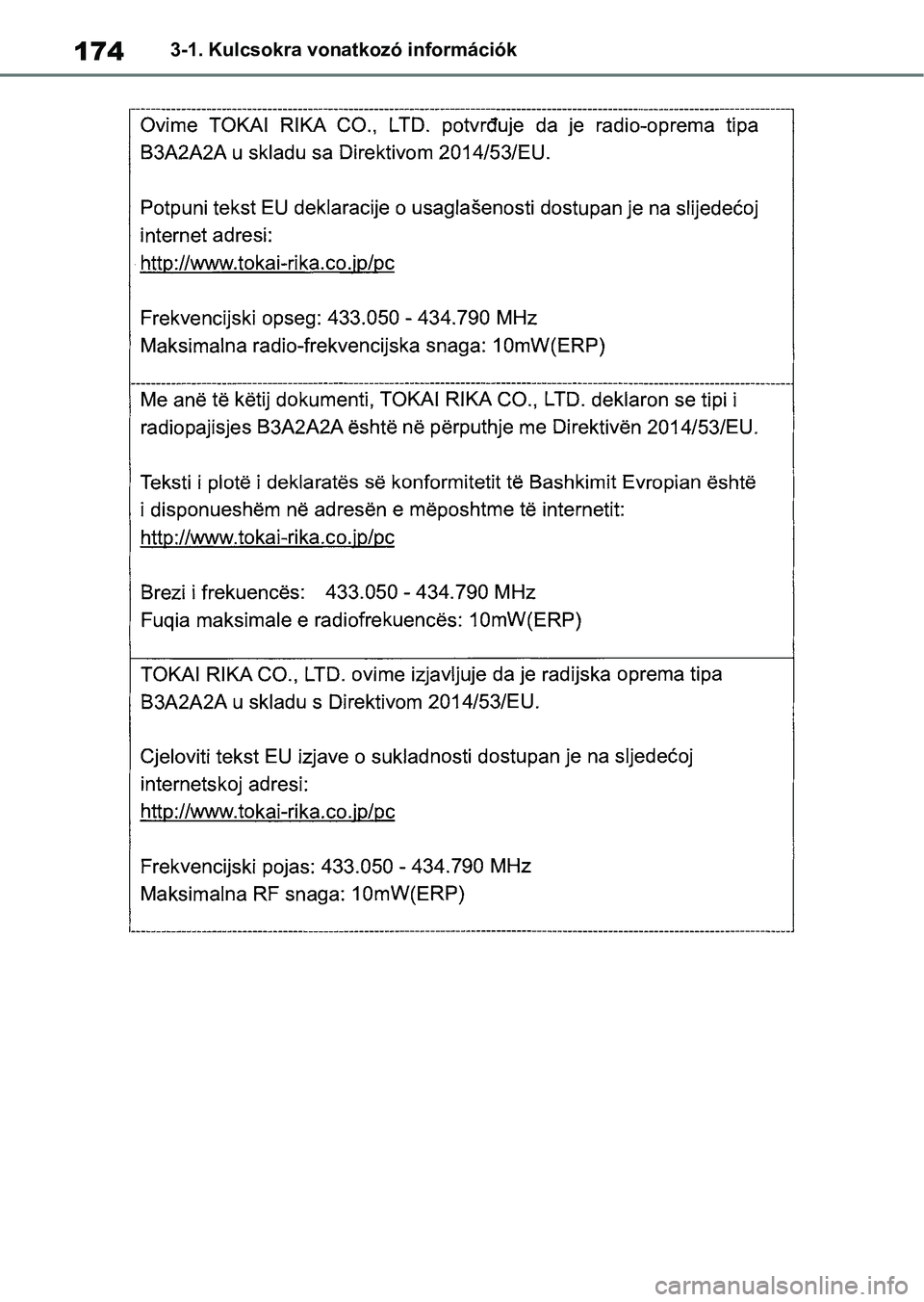 TOYOTA COROLLA HATCHBACK 2019  Kezelési útmutató (in Hungarian) 1743-1. Kulcsokra vonatkozó információk 