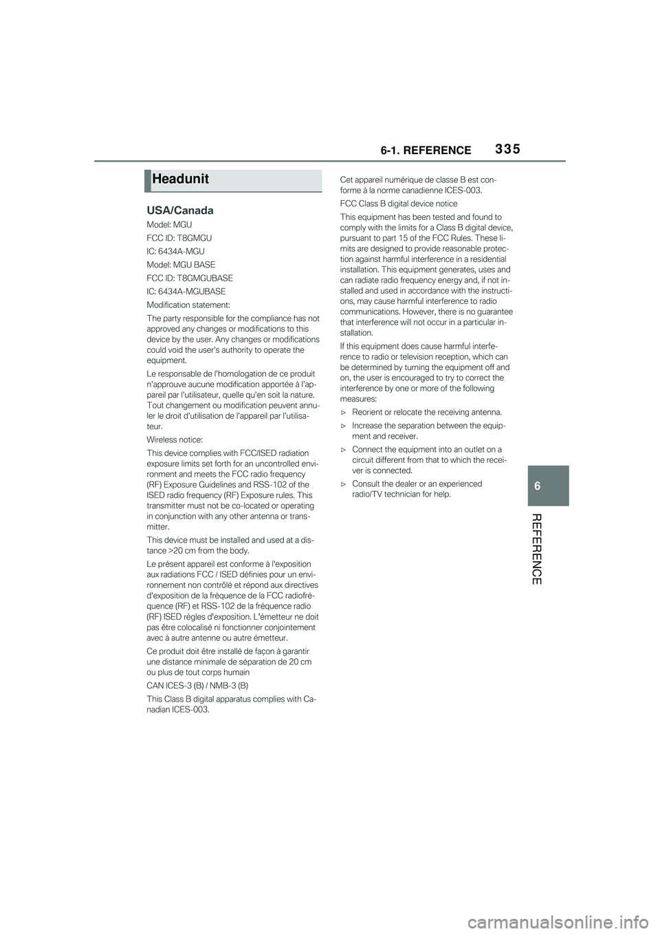 TOYOTA GR SUPRA 2022  Owners Manual 3356-1. REFERENCE
6
REFERENCE
Headunit 