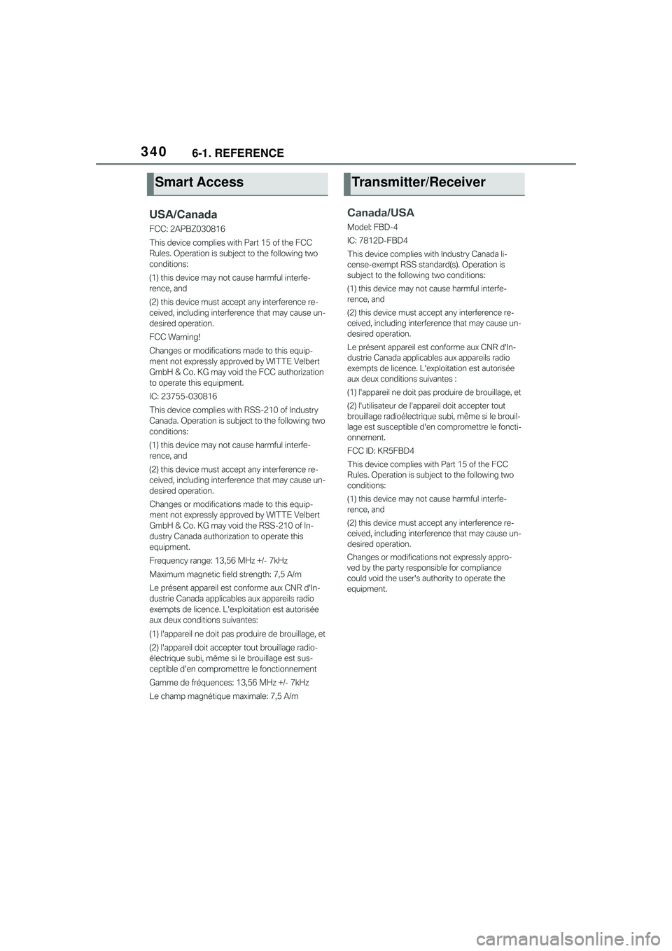 TOYOTA GR SUPRA 2022  Owners Manual 3406-1. REFERENCE
Smart AccessTransmitter/Receiver 