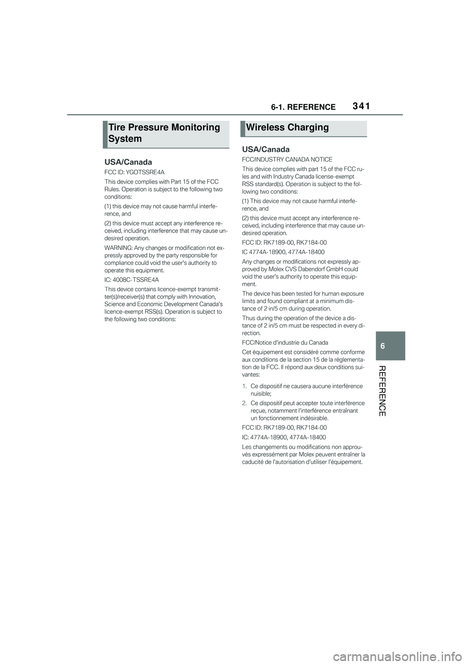 TOYOTA GR SUPRA 2022  Owners Manual 3416-1. REFERENCE
6
REFERENCE
Tire Pressure Monitoring 
SystemWireless Charging 