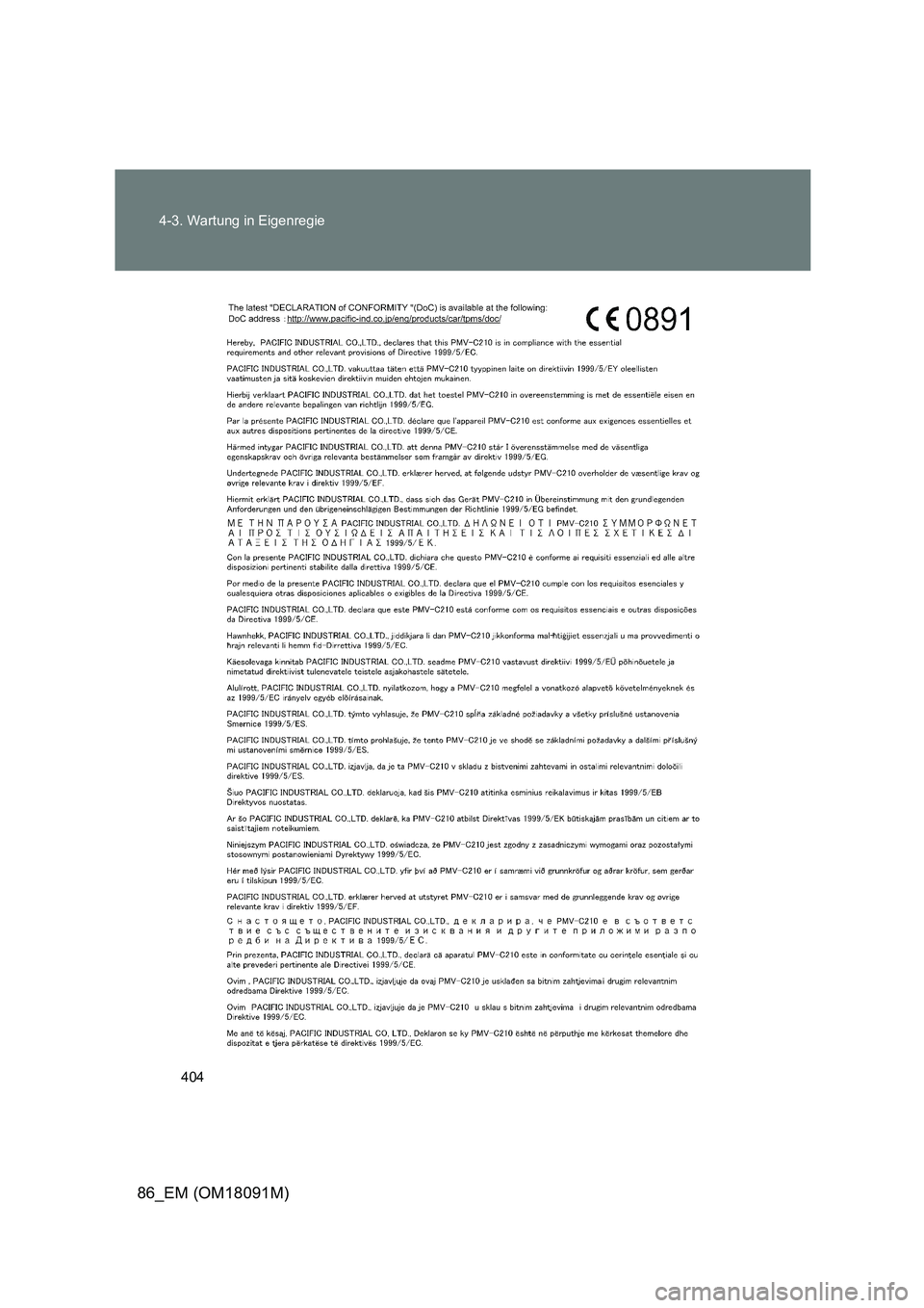 TOYOTA GT86 2018  Betriebsanleitungen (in German) 404 
4-3. Wartung in Eigenregie
86_EM (OM18091M) 