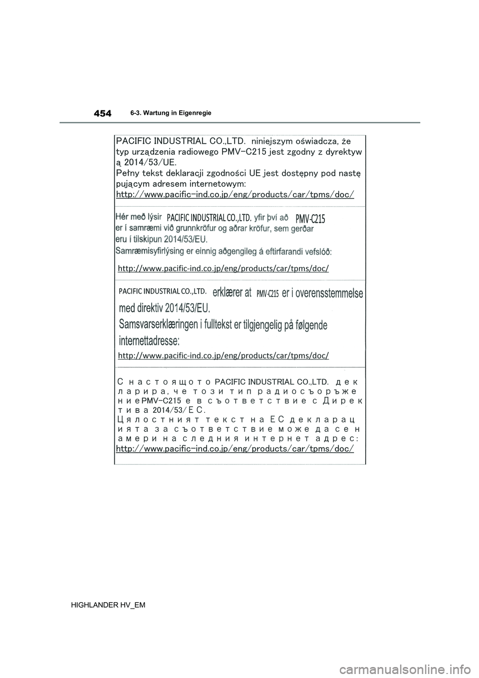 TOYOTA HIGHLANDER 2020  Betriebsanleitungen (in German) 4546-3. Wartung in Eigenregie
HIGHLANDER HV_EM 