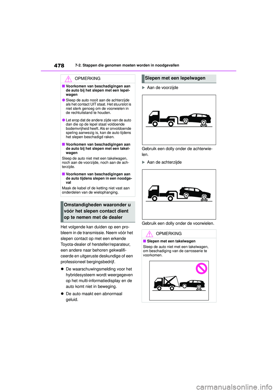 TOYOTA HIGHLANDER 2020  Instructieboekje (in Dutch) 4787-2. Stappen die genomen moeten worden in noodgevallen
HIGHLANDER HV_EE
Het volgende kan duiden op een pro-
bleem in de transmissie. Neem vóór het 
slepen contact op met een erkende 
Toyota-deale