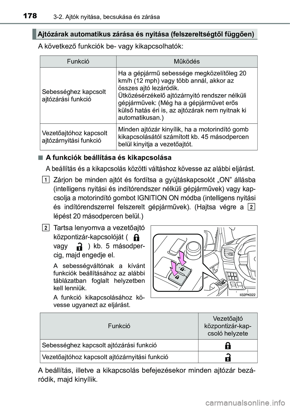 TOYOTA HILUX 2019 Kezelési útmutató (in Hungarian) 1783-2. Ajtók nyitása, becsukása és zárása
A következő funkciók be- vagy kikapcsolhatók:
nA funkciók beállítása és kikapcsolása
A beállítás és a kikapcsolás közötti váltáshoz TOYOTA HILUX 2019 Kezelési útmutató (in Hungarian) 1783-2. Ajtók nyitása, becsukása és zárása
A következő funkciók be- vagy kikapcsolhatók:
nA funkciók beállítása és kikapcsolása
A beállítás és a kikapcsolás közötti váltáshoz