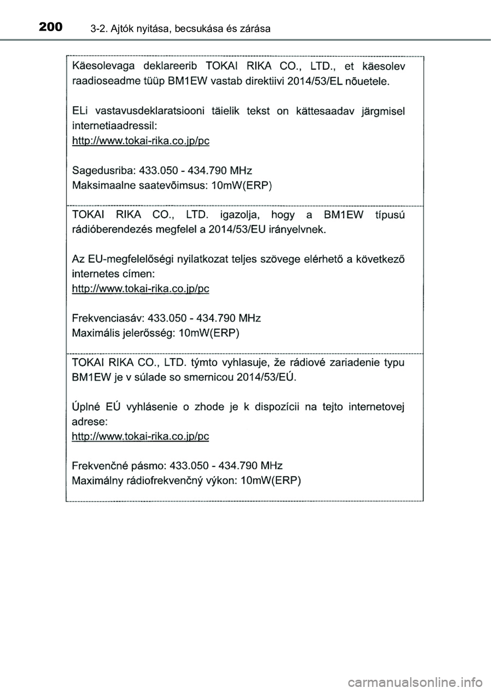 TOYOTA HILUX 2019  Kezelési útmutató (in Hungarian) 2003-2. Ajtók nyitása, becsukása és zárása 