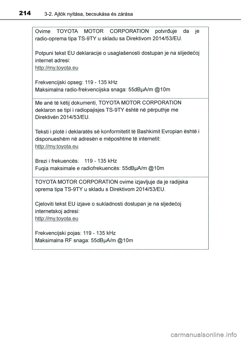 TOYOTA HILUX 2019  Kezelési útmutató (in Hungarian) 2143-2. Ajtók nyitása, becsukása és zárása 