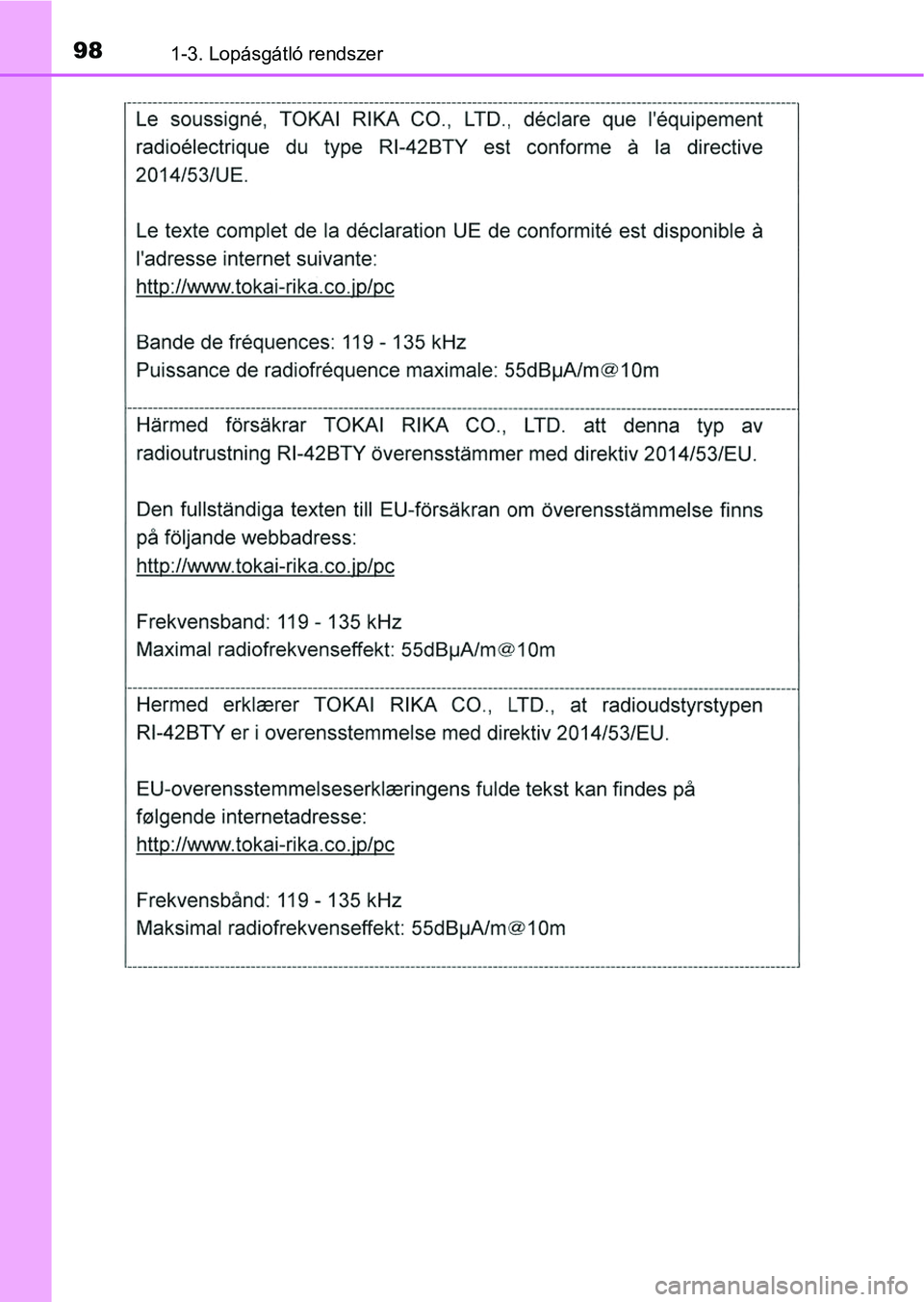 TOYOTA HILUX 2019  Kezelési útmutató (in Hungarian) 981-3. Lopásgátló rendszer 