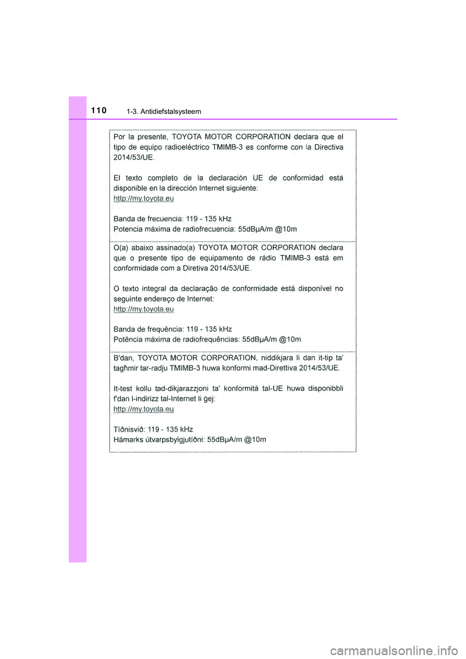 TOYOTA HILUX 2019  Instructieboekje (in Dutch) 1101-3. Antidiefstalsysteem
HILUX_OM_OM0K375E_(EE)
HILUX_OM_OM0K375E_(EE).book  Page 110  Thursday, April 12, 2018  12:31 PM 