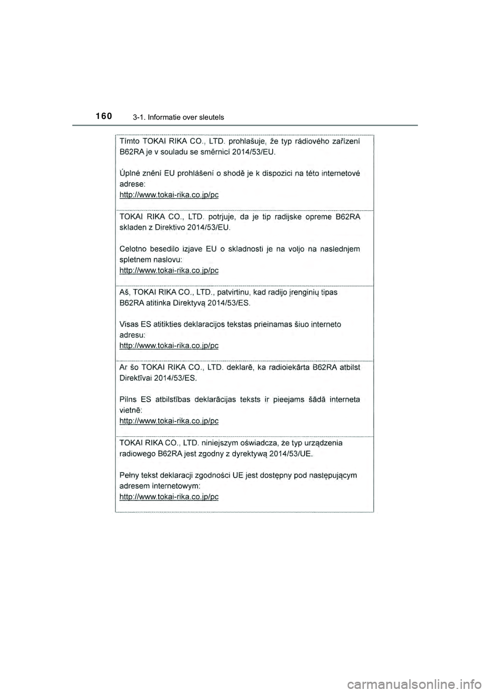 TOYOTA HILUX 2019  Instructieboekje (in Dutch) 1603-1. Informatie over sleutels
HILUX_OM_OM0K375E_(EE)
HILUX_OM_OM0K375E_(EE).book  Page 160  Thursday, April 12, 2018  12:31 PM 