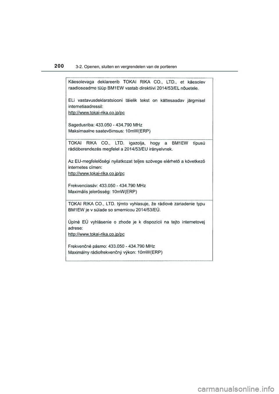 TOYOTA HILUX 2019  Instructieboekje (in Dutch) 2003-2. Openen, sluiten en vergrendelen van de portieren
HILUX_OM_OM0K375E_(EE)
HILUX_OM_OM0K375E_(EE).book  Page 200  Thursday, April 12, 2018  12:31 PM 