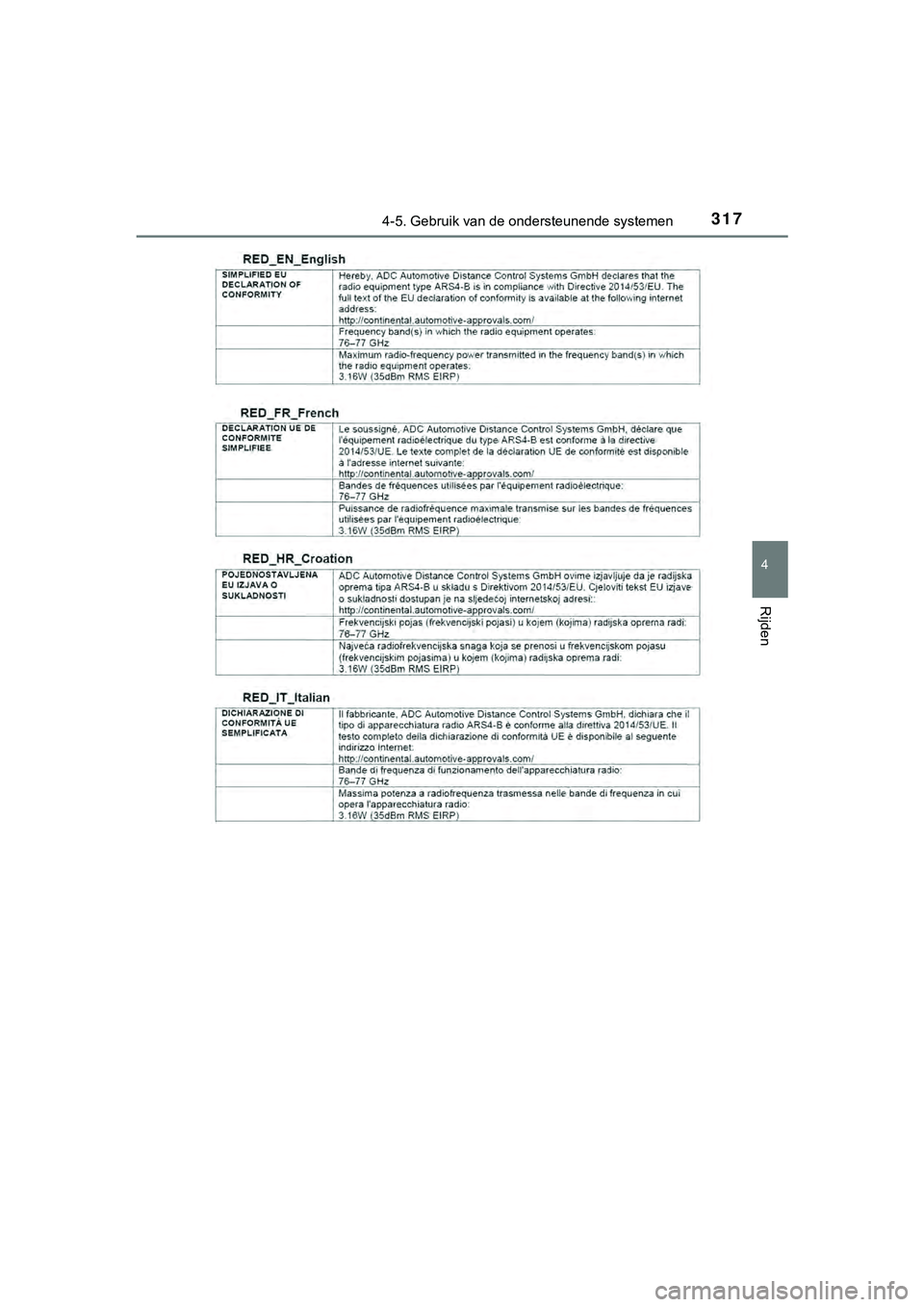 TOYOTA HILUX 2019  Instructieboekje (in Dutch) 3174-5. Gebruik van de ondersteunende systemen
4
Rijden
HILUX_OM_OM0K375E_(EE)
HILUX_OM_OM0K375E_(EE).book  Page 317  Thursday, April 12, 2018  12:31 PM 