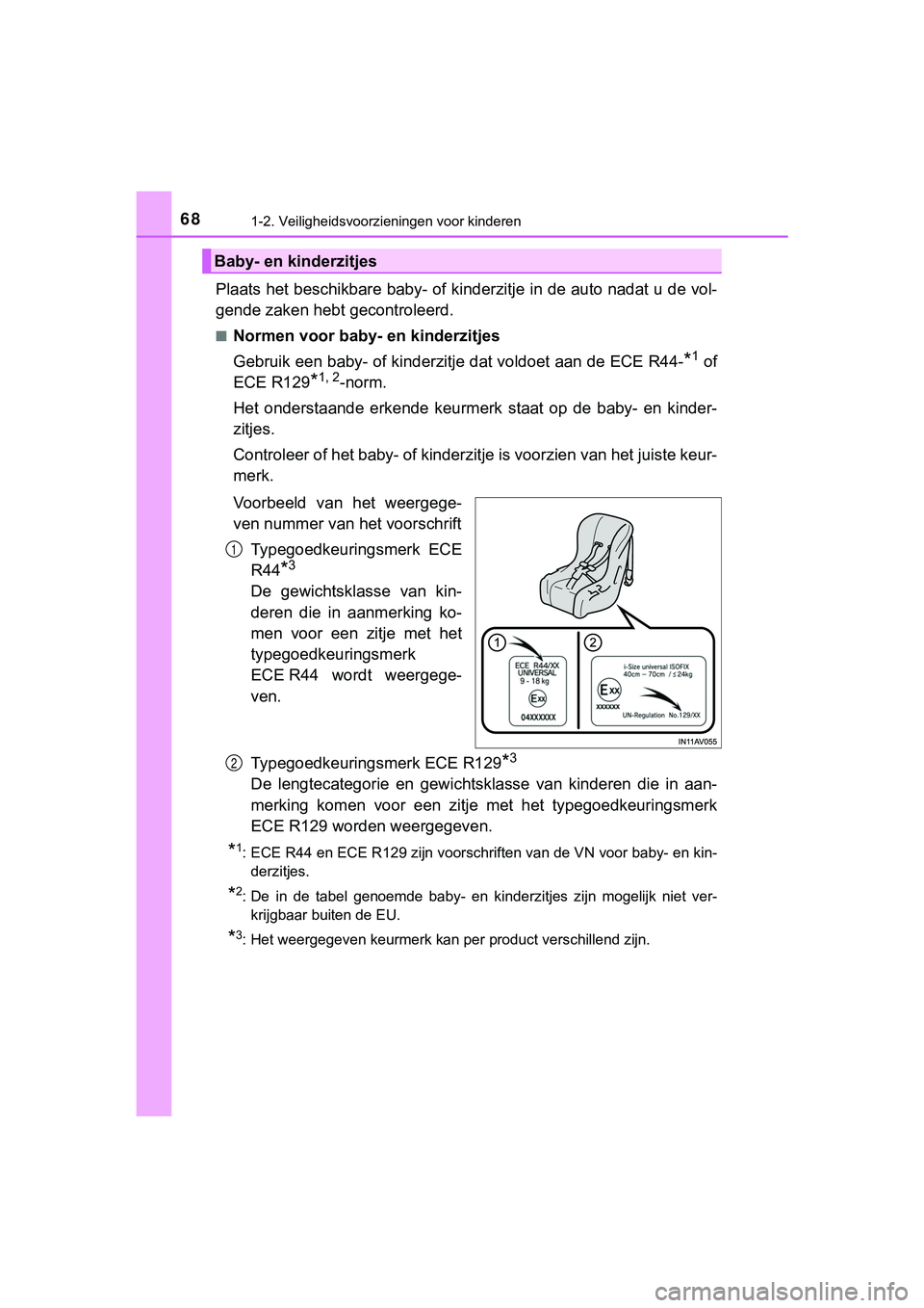 TOYOTA HILUX 2019 Instructieboekje (in Dutch) 681-2. Veiligheidsvoorzieningen voor kinderen
HILUX_OM_OM0K375E_(EE)
Plaats het beschikbare baby- of kinderzitje in de auto nadat u de vol-
gende zaken hebt gecontroleerd.
■Normen voor baby- en kin TOYOTA HILUX 2019 Instructieboekje (in Dutch) 681-2. Veiligheidsvoorzieningen voor kinderen
HILUX_OM_OM0K375E_(EE)
Plaats het beschikbare baby- of kinderzitje in de auto nadat u de vol-
gende zaken hebt gecontroleerd.
■Normen voor baby- en kin