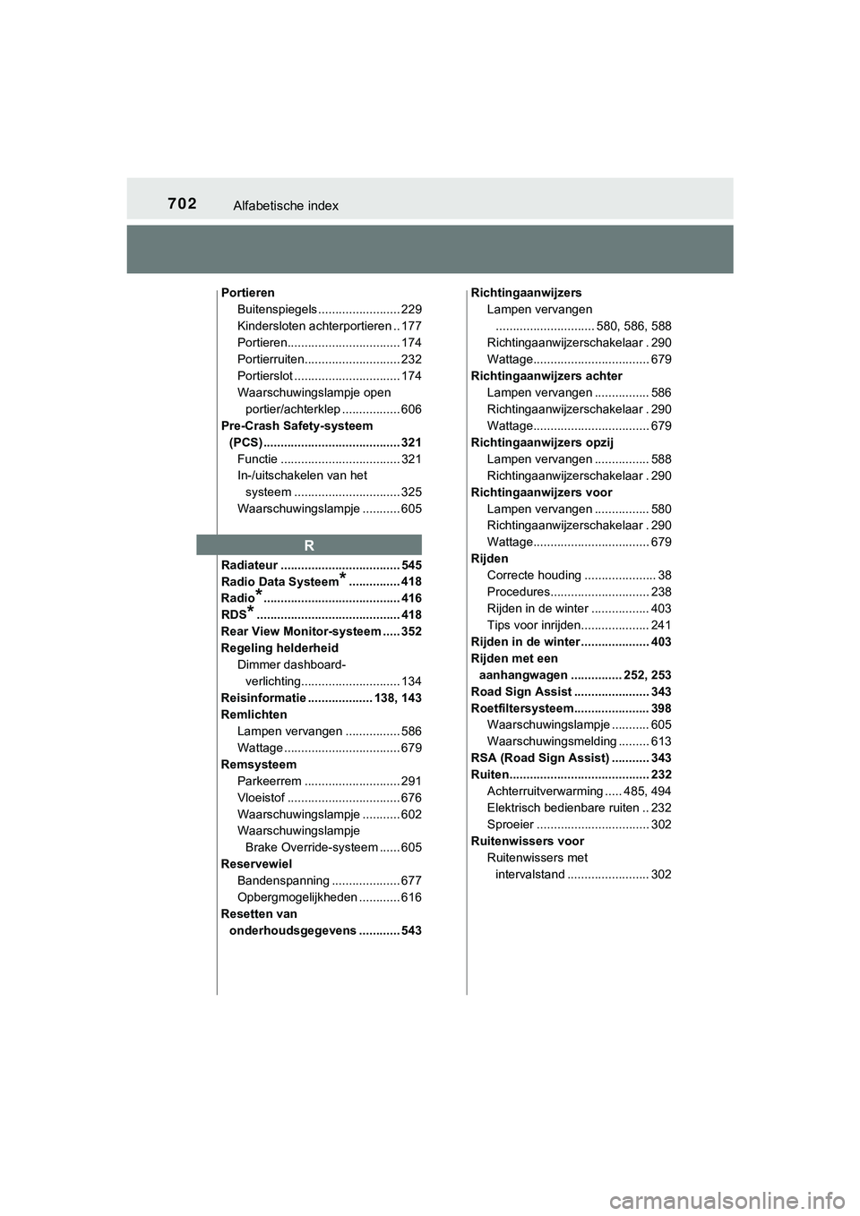 TOYOTA HILUX 2019 Instructieboekje (in Dutch) 702Alfabetische index
HILUX_OM_OM0K375E_(EE)
PortierenBuitenspiegels ........................ 229
Kindersloten achterportieren .. 177
Portieren................................. 174
Portierruiten...... TOYOTA HILUX 2019 Instructieboekje (in Dutch) 702Alfabetische index
HILUX_OM_OM0K375E_(EE)
PortierenBuitenspiegels ........................ 229
Kindersloten achterportieren .. 177
Portieren................................. 174
Portierruiten......