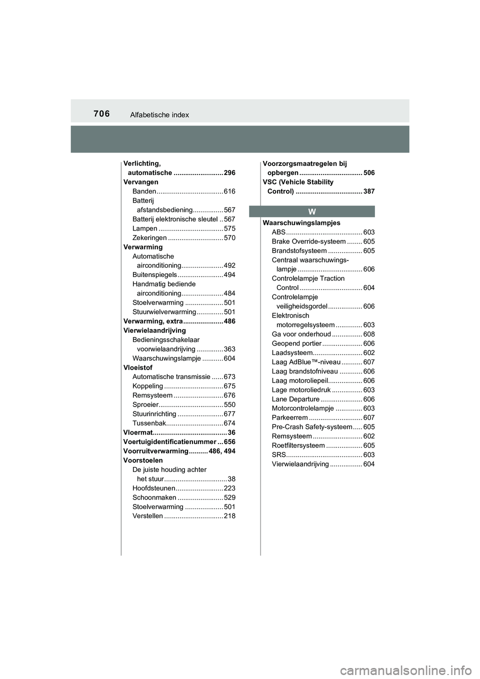 TOYOTA HILUX 2019 Instructieboekje (in Dutch) 706Alfabetische index
HILUX_OM_OM0K375E_(EE)
Verlichting, automatische .......................... 296
Vervangen Banden ................................... 616
Batterij afstandsbediening............... TOYOTA HILUX 2019 Instructieboekje (in Dutch) 706Alfabetische index
HILUX_OM_OM0K375E_(EE)
Verlichting, automatische .......................... 296
Vervangen Banden ................................... 616
Batterij afstandsbediening...............