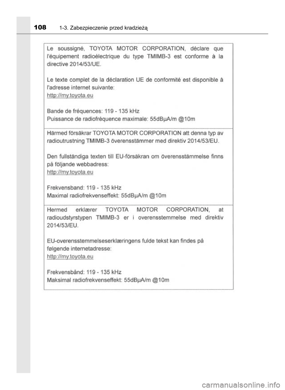TOYOTA HILUX 2019  Instrukcja obsługi (in Polish) 1081-3. Zabezpieczenie przed kradzie˝à
31 Hilux OM0K375E  7/17/18  12:24 PM  Page 108    (Black plate) 
