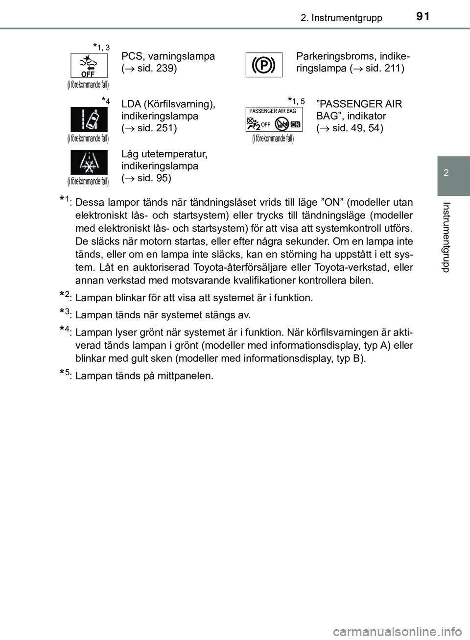 TOYOTA HILUX 2019  Bruksanvisningar (in Swedish) 912. Instrumentgrupp
2
Instrumentgrupp
HILUX_OM_OM0K375SE
*1: Dessa lampor tänds när tändningslåset vrids till läge ”ON” (modeller utanelektroniskt lås- och startsystem) eller trycks till t