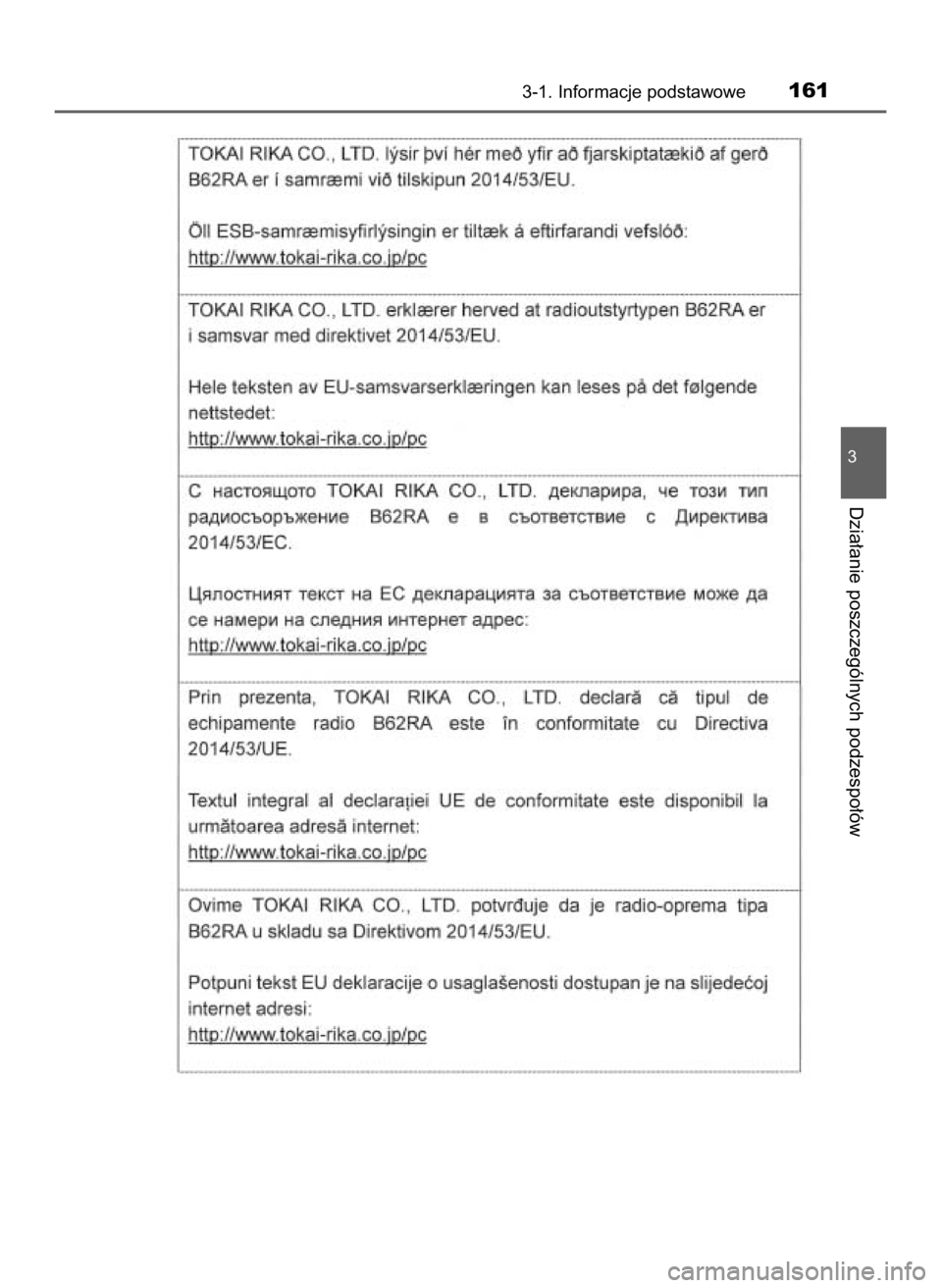 TOYOTA HILUX 2018  Instrukcja obsługi (in Polish) 3-1. Informacje podstawowe161
3
Dzia∏anie poszczególnych podzespo∏ów
31 Hilux OM0K375E  7/17/18  12:24 PM  Page 161    (Black plate) 