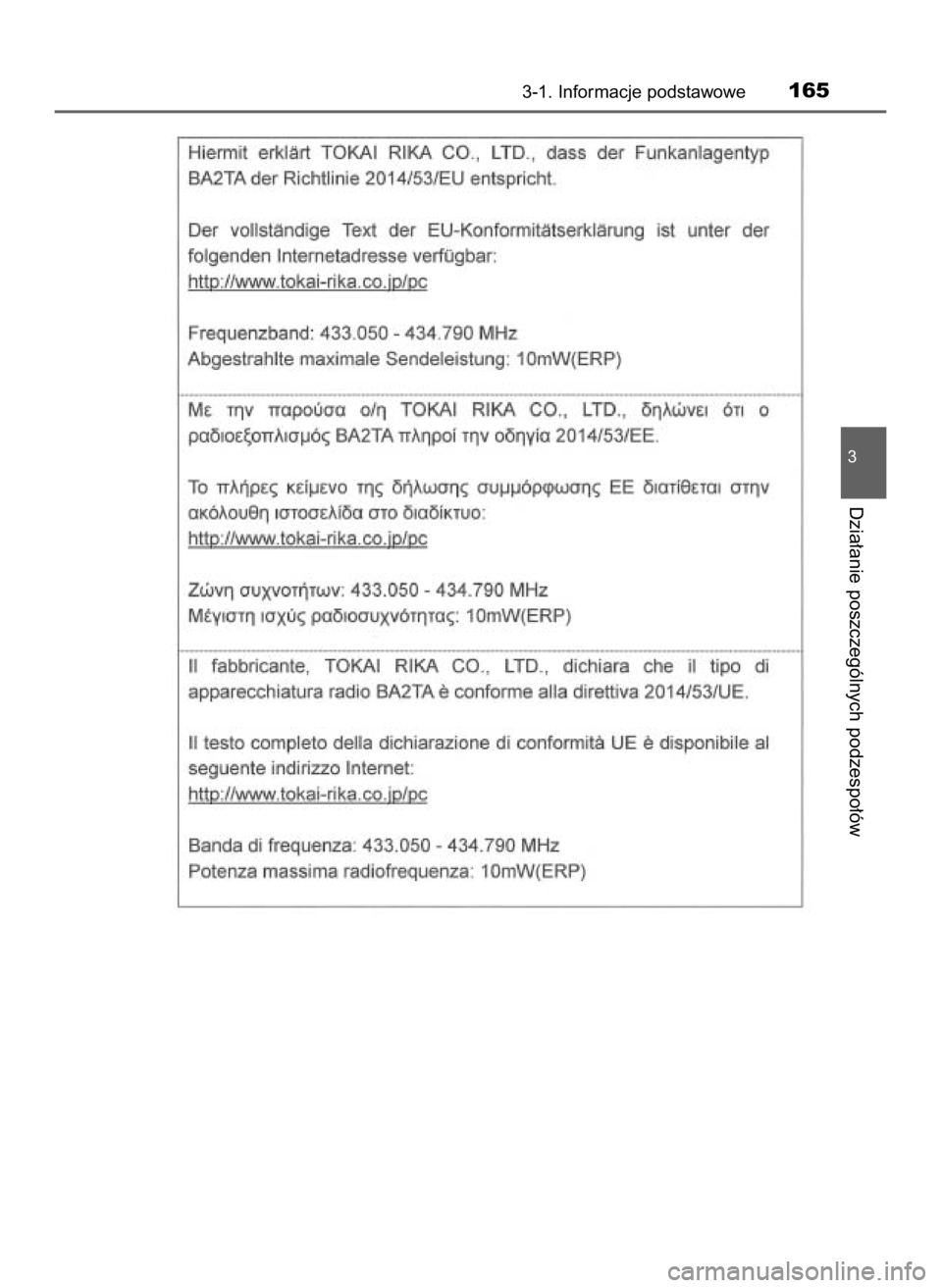 TOYOTA HILUX 2018  Instrukcja obsługi (in Polish) 3-1. Informacje podstawowe165
3
Dzia∏anie poszczególnych podzespo∏ów
31 Hilux OM0K375E  7/17/18  12:25 PM  Page 165    (Black plate) 