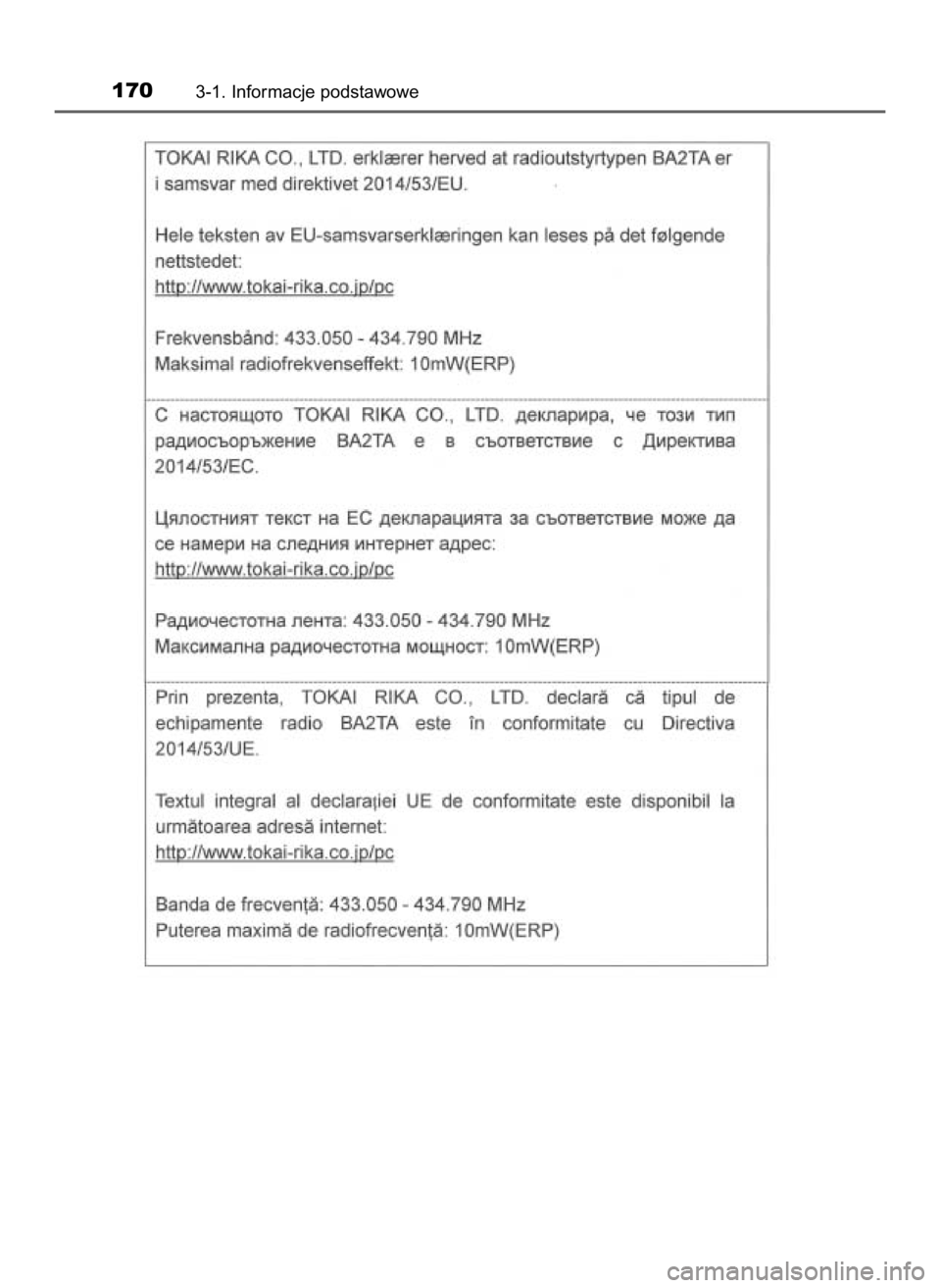 TOYOTA HILUX 2018  Instrukcja obsługi (in Polish) 1703-1. Informacje podstawowe
31 Hilux OM0K375E  7/17/18  12:25 PM  Page 170    (Black plate) 