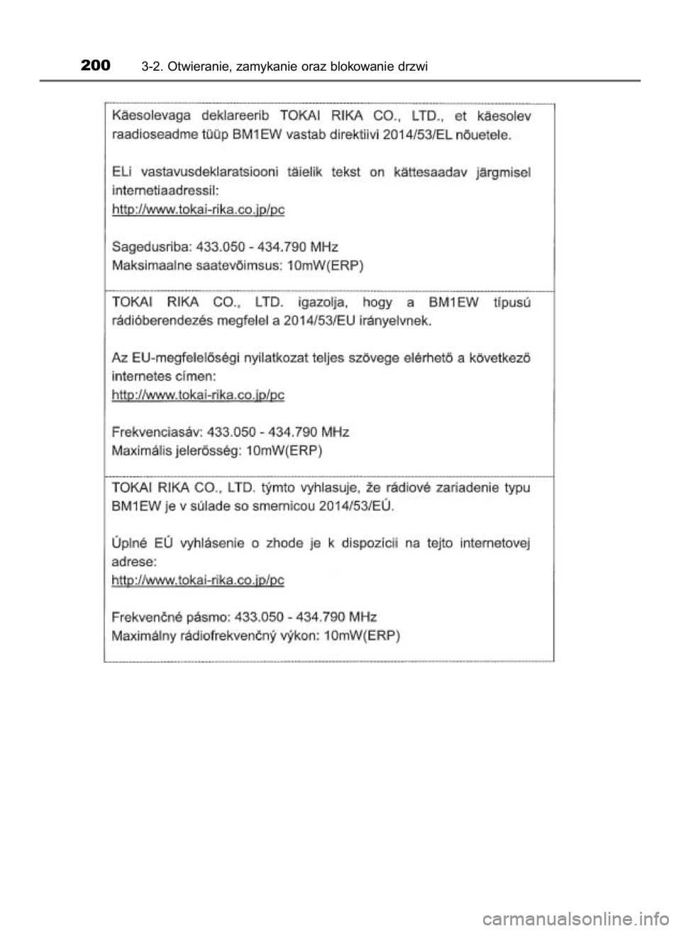 TOYOTA HILUX 2018  Instrukcja obsługi (in Polish) 2003-2. Otwieranie, zamykanie oraz blokowanie drzwi
31 Hilux OM0K375E  7/17/18  12:25 PM  Page 200    (Black plate) 