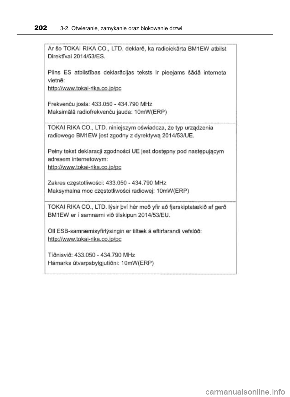 TOYOTA HILUX 2018  Instrukcja obsługi (in Polish) 2023-2. Otwieranie, zamykanie oraz blokowanie drzwi
31 Hilux OM0K375E  7/17/18  12:25 PM  Page 202    (Black plate) 