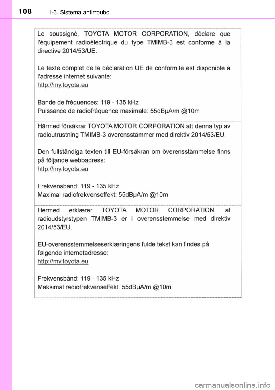 TOYOTA HILUX 2018  Manual de utilização (in Portuguese) 108������6�L�V�W�H�P�D��D�Q�W�L�U�U�R�X�E�R 