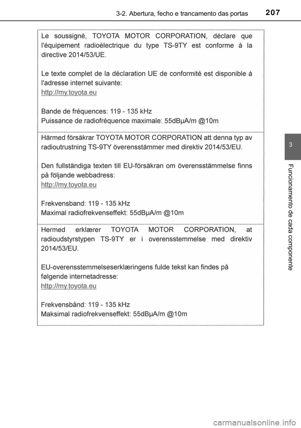 TOYOTA HILUX 2018  Manual de utilização (in Portuguese) 207������$�E�H�U�W�X�U�D���I�H�F�K�R��H��W�U�D�Q�F�D�P�H�Q�W�R��G�D�V��S�R�U�W�D�V
�
�)�X�Q�F�L�R�Q�D�P�H�Q�W�R��G�H��F�D�G�D��F�R�P�S�R�Q�H�Q�W�H 