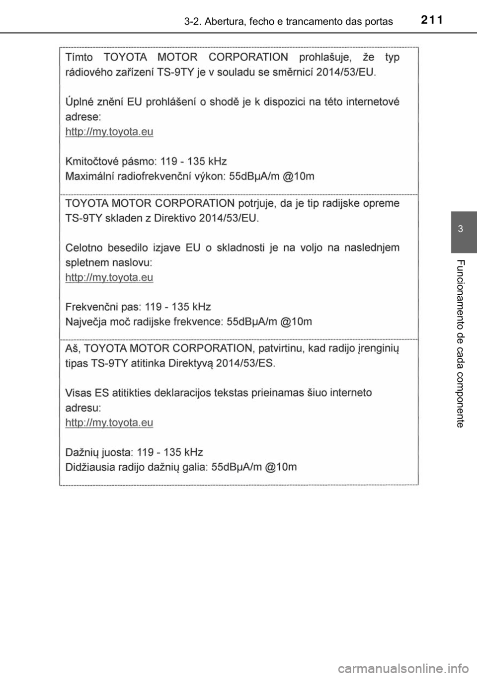 TOYOTA HILUX 2018  Manual de utilização (in Portuguese) 211������$�E�H�U�W�X�U�D���I�H�F�K�R��H��W�U�D�Q�F�D�P�H�Q�W�R��G�D�V��S�R�U�W�D�V
�
�)�X�Q�F�L�R�Q�D�P�H�Q�W�R��G�H��F�D�G�D��F�R�P�S�R�Q�H�Q�W�H 