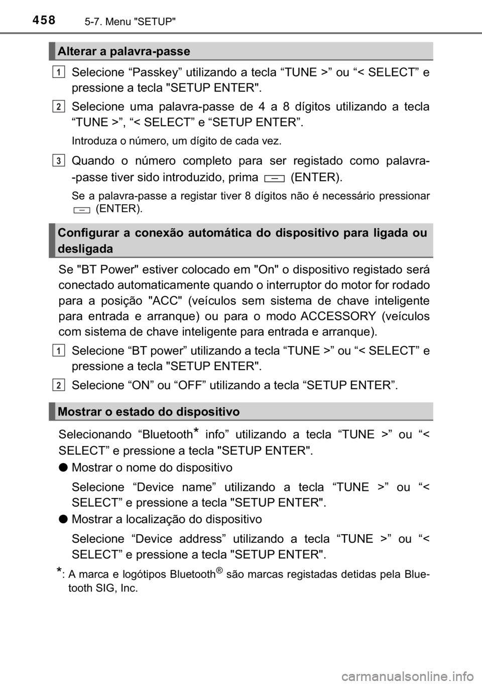 TOYOTA HILUX 2018  Manual de utilização (in Portuguese) 458������0�H�Q�X���6�(�7�8�3�
�6�H�O�H�F�L�R�Q�H��