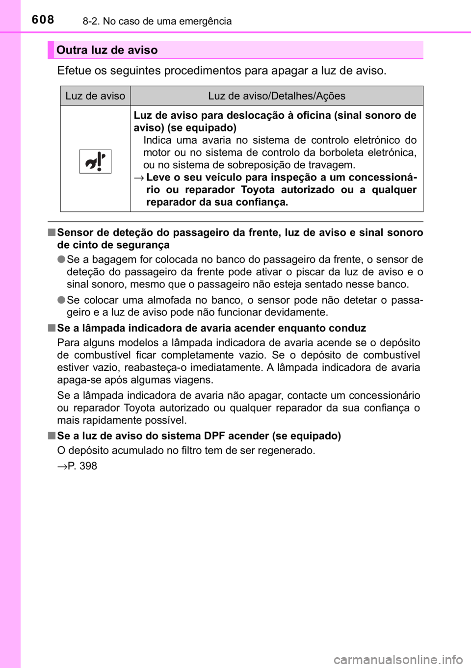 TOYOTA HILUX 2018  Manual de utilização (in Portuguese) 608������1�R��F�D�V�R��G�H��X�P�D��H�P�H�U�J�r�Q�F�L�D
<002800490048005700580048000300520056000300560048004a0058004c00510057004800560003005300550052004600480047004c005000480051005700520056000