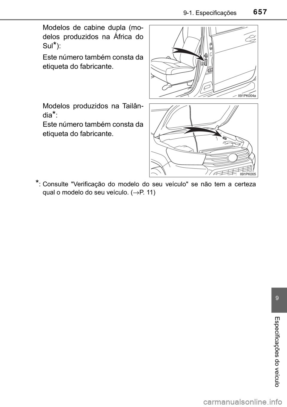 TOYOTA HILUX 2018  Manual de utilização (in Portuguese) 657
�
������(�V�S�H�F�L�I�L�F�D�o�}�H�V
�(�V�S�H�F�L�I�L�F�D�o�}�H�V��G�R��Y�H�t�F�X�O�R
�0�R�G�H�O�R�V� �G�H� �F�D�E�L�Q�H� �G�X�S�O�D� ��P�R�
�G�H�O�R�V� �S�U�R�G�X�]�L�G�R�V� �Q�D�