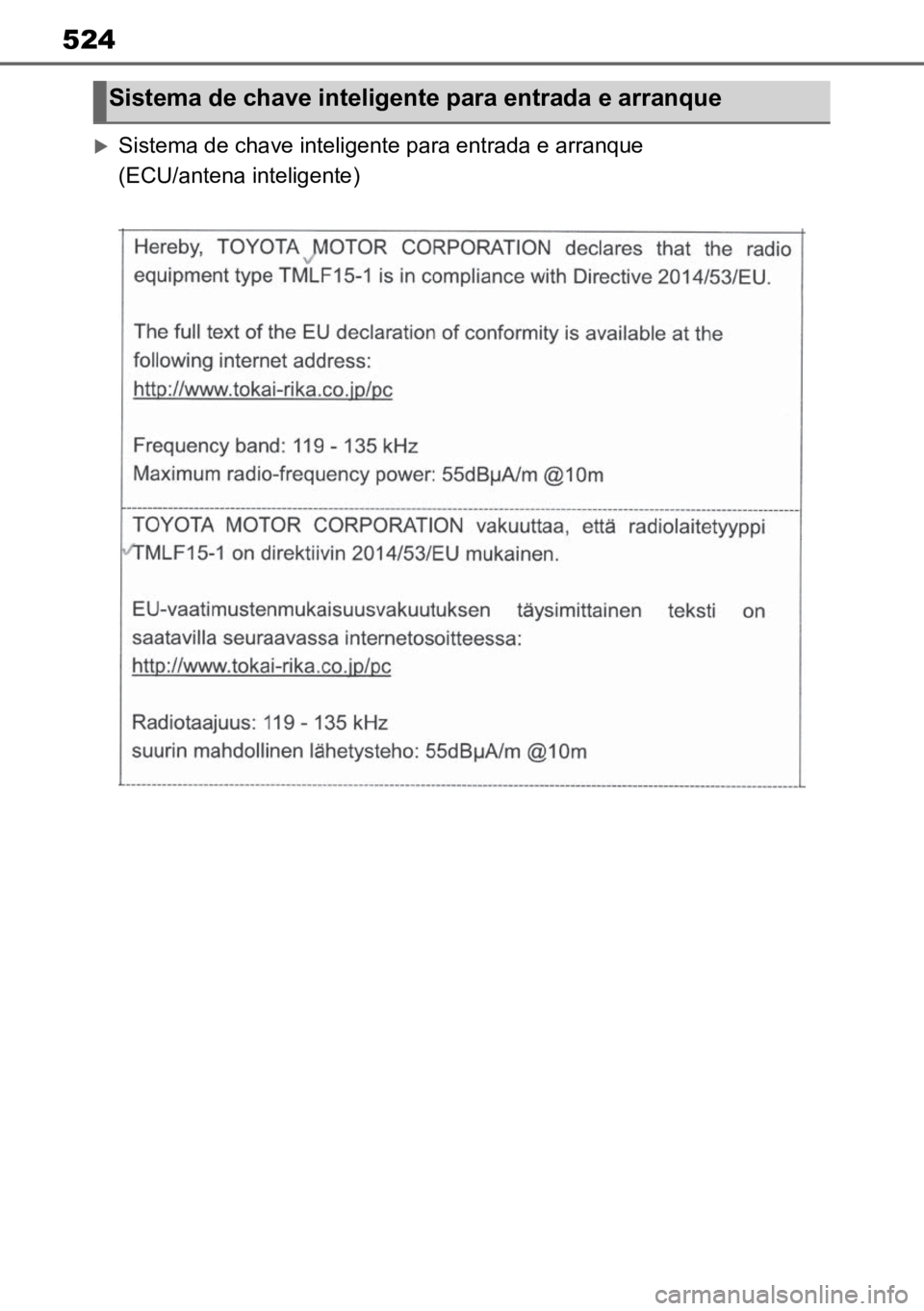 TOYOTA MIRAI 2023  Manual de utilização (in Portuguese) 524
Sistema de chave inteligente para entrada e arranque 
(ECU/antena inteligente)
Sistema de chave inteligente para entrada e arranque 