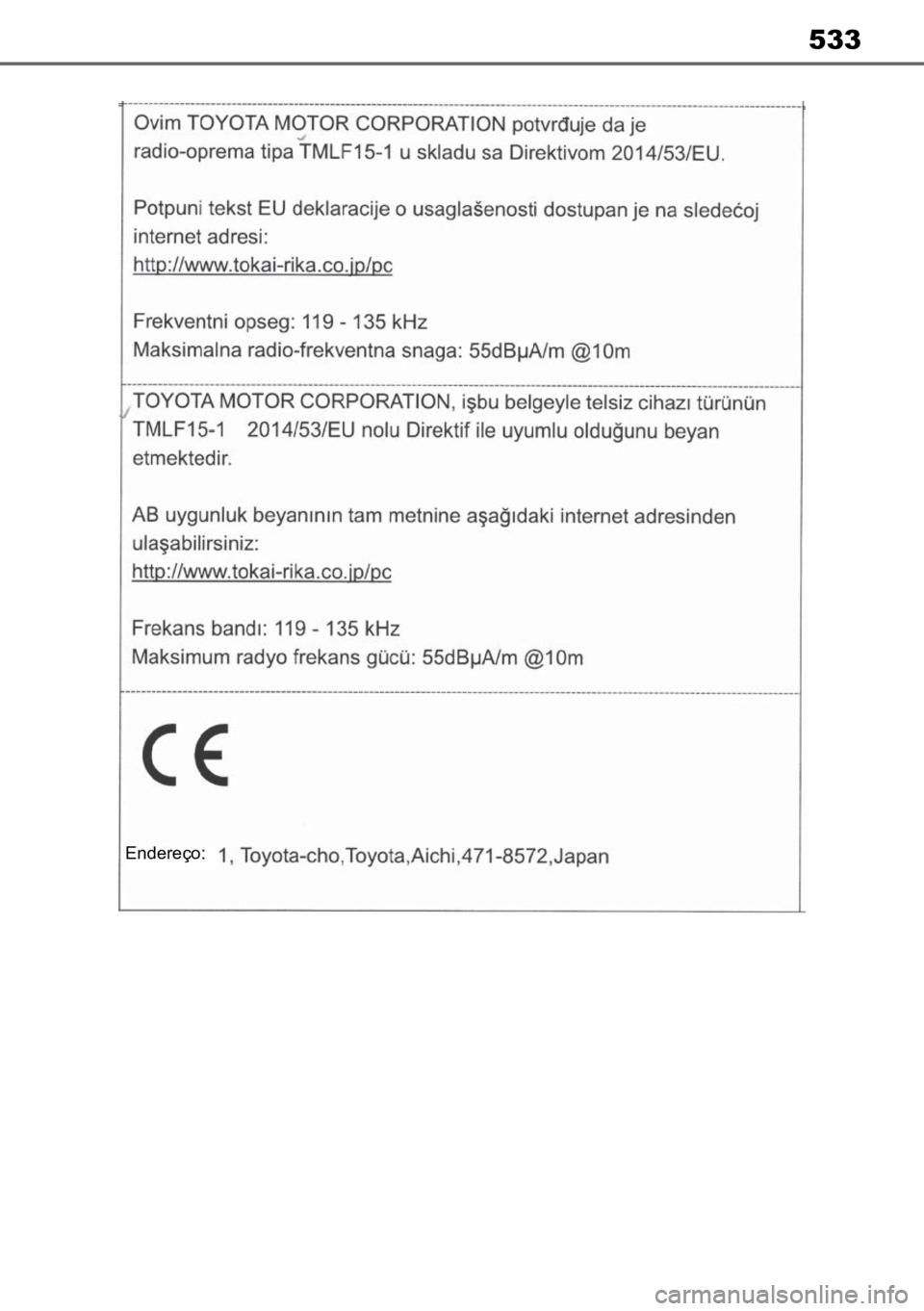 TOYOTA MIRAI 2023  Manual de utilização (in Portuguese) 533
Endereço: 