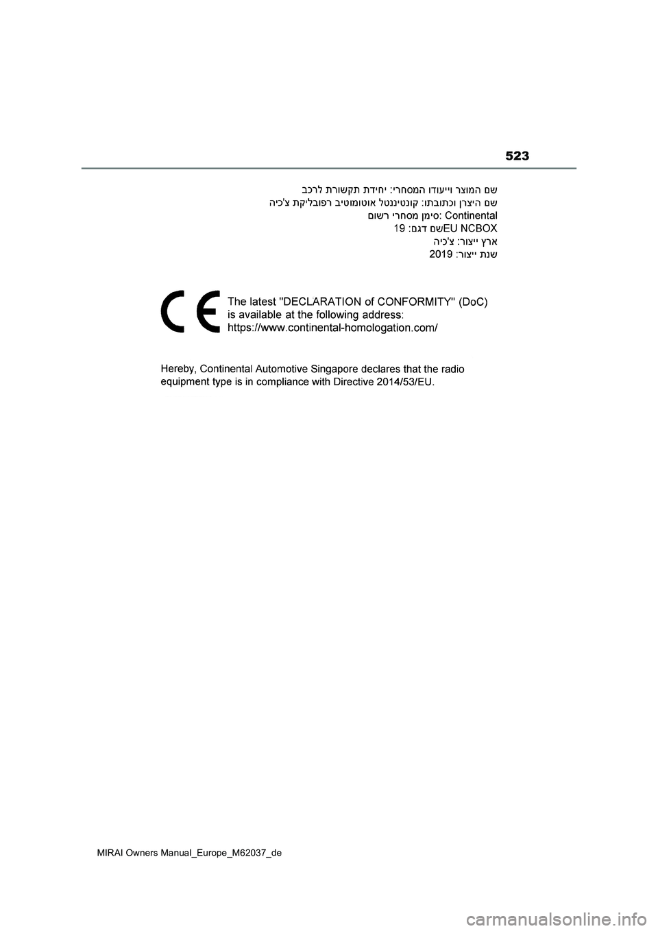 TOYOTA MIRAI 2020  Betriebsanleitungen (in German) 523
MIRAI Owners Manual_Europe_M62037_de 