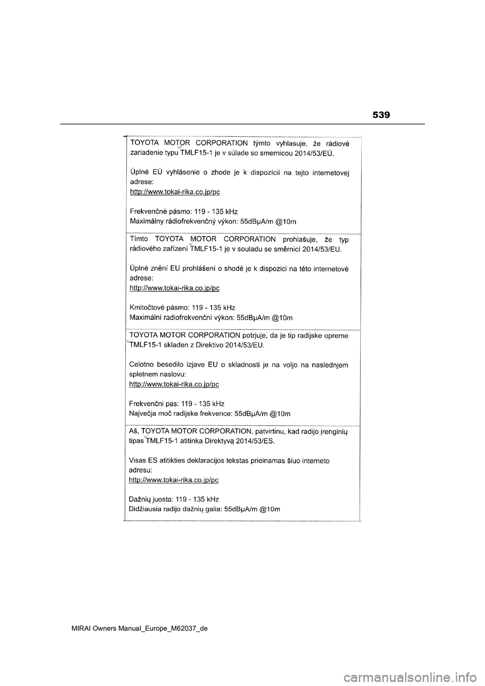 TOYOTA MIRAI 2020  Betriebsanleitungen (in German) 539
MIRAI Owners Manual_Europe_M62037_de 