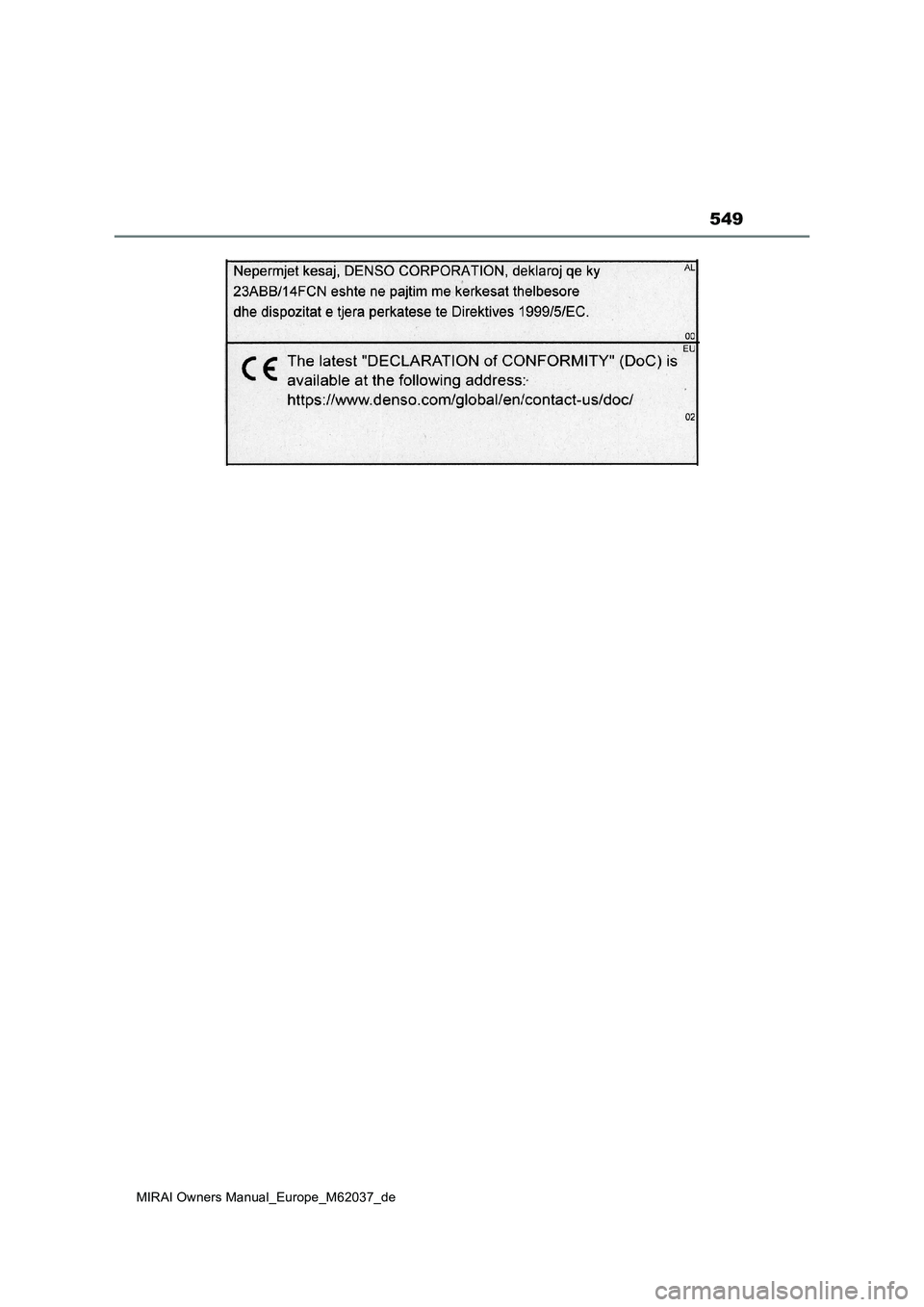 TOYOTA MIRAI 2020  Betriebsanleitungen (in German) 549
MIRAI Owners Manual_Europe_M62037_de 