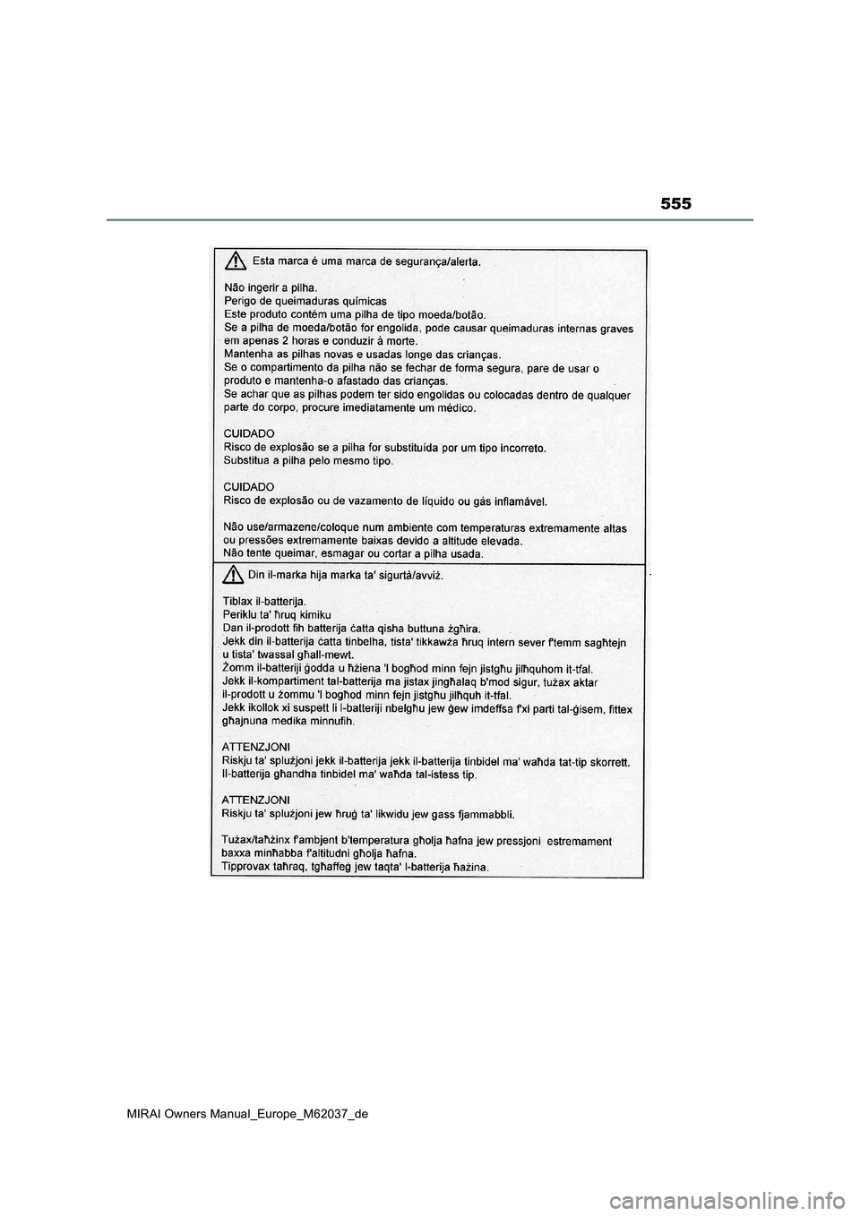 TOYOTA MIRAI 2020  Betriebsanleitungen (in German) 555
MIRAI Owners Manual_Europe_M62037_de 