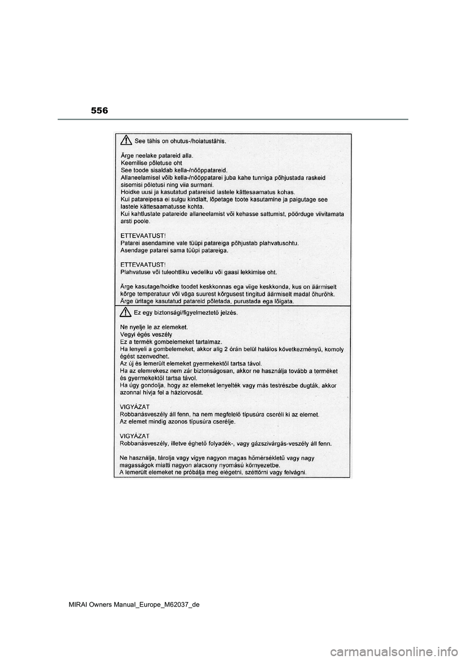 TOYOTA MIRAI 2020  Betriebsanleitungen (in German) 556
MIRAI Owners Manual_Europe_M62037_de 