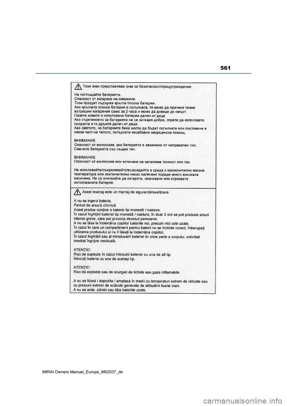 TOYOTA MIRAI 2020  Betriebsanleitungen (in German) 561
MIRAI Owners Manual_Europe_M62037_de 