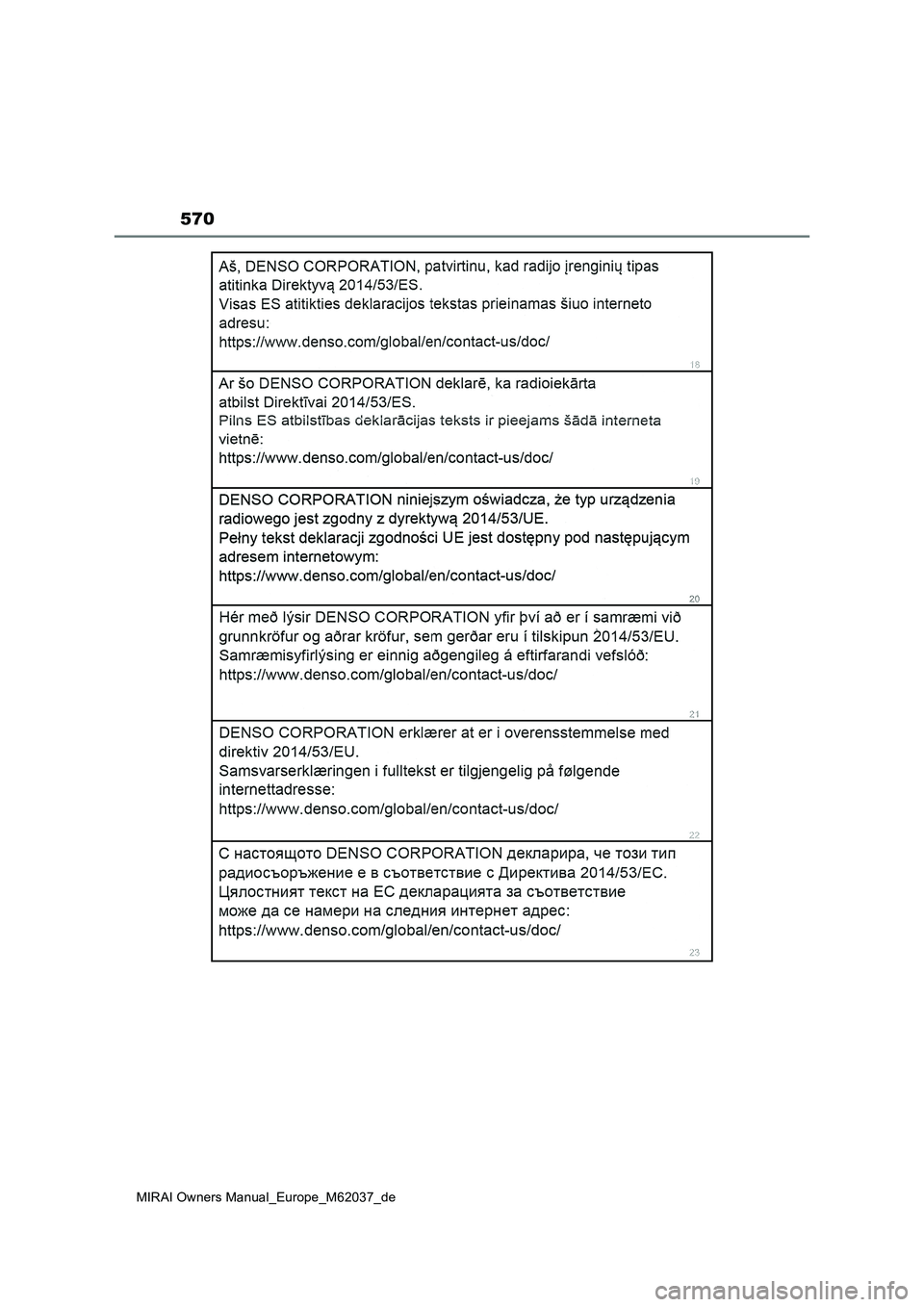 TOYOTA MIRAI 2020  Betriebsanleitungen (in German) 570
MIRAI Owners Manual_Europe_M62037_de 