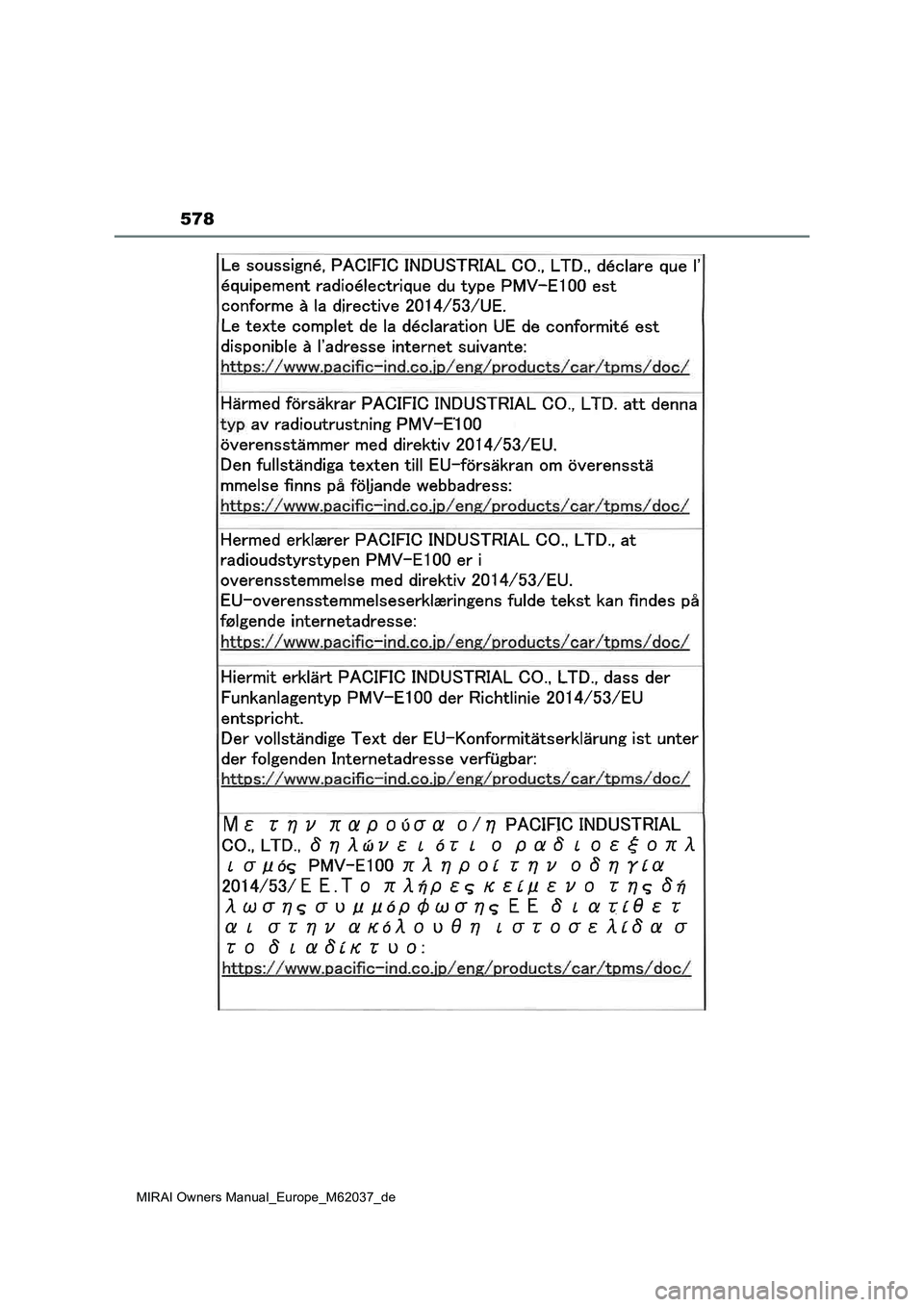 TOYOTA MIRAI 2020  Betriebsanleitungen (in German) 578
MIRAI Owners Manual_Europe_M62037_de 