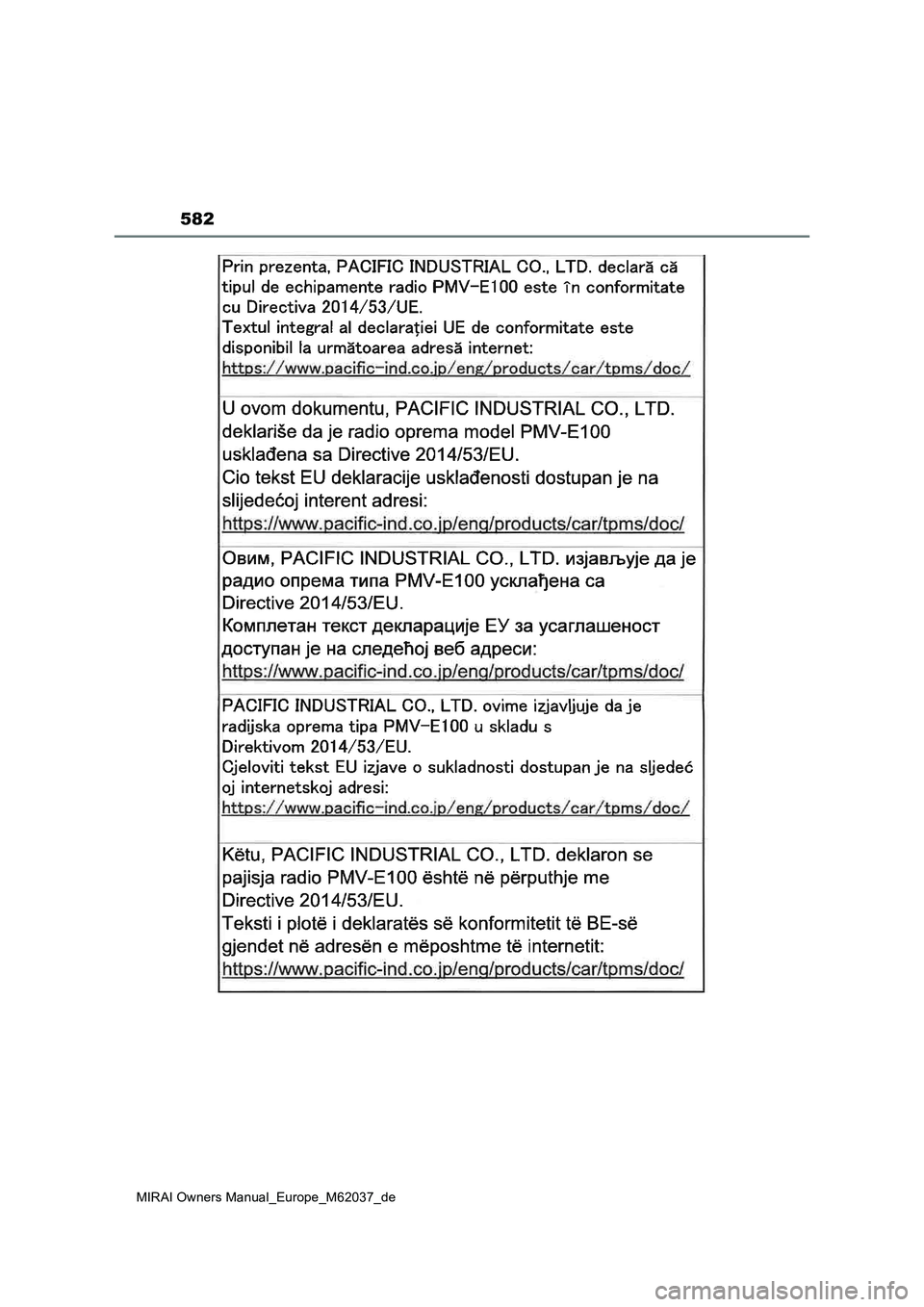 TOYOTA MIRAI 2020  Betriebsanleitungen (in German) 582
MIRAI Owners Manual_Europe_M62037_de 