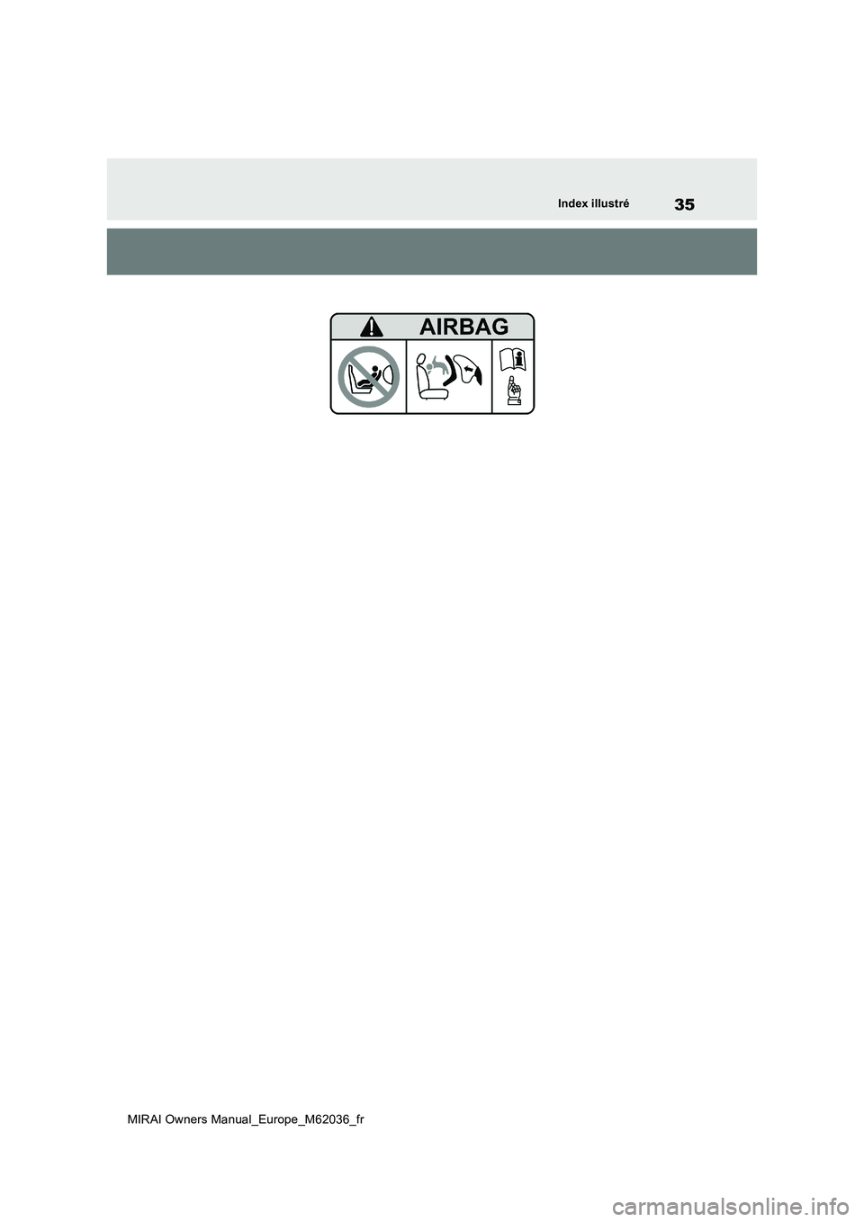TOYOTA MIRAI 2020  Manuel du propriétaire (in French) 35
MIRAI Owners Manual_Europe_M62036_fr
Index illustré 
