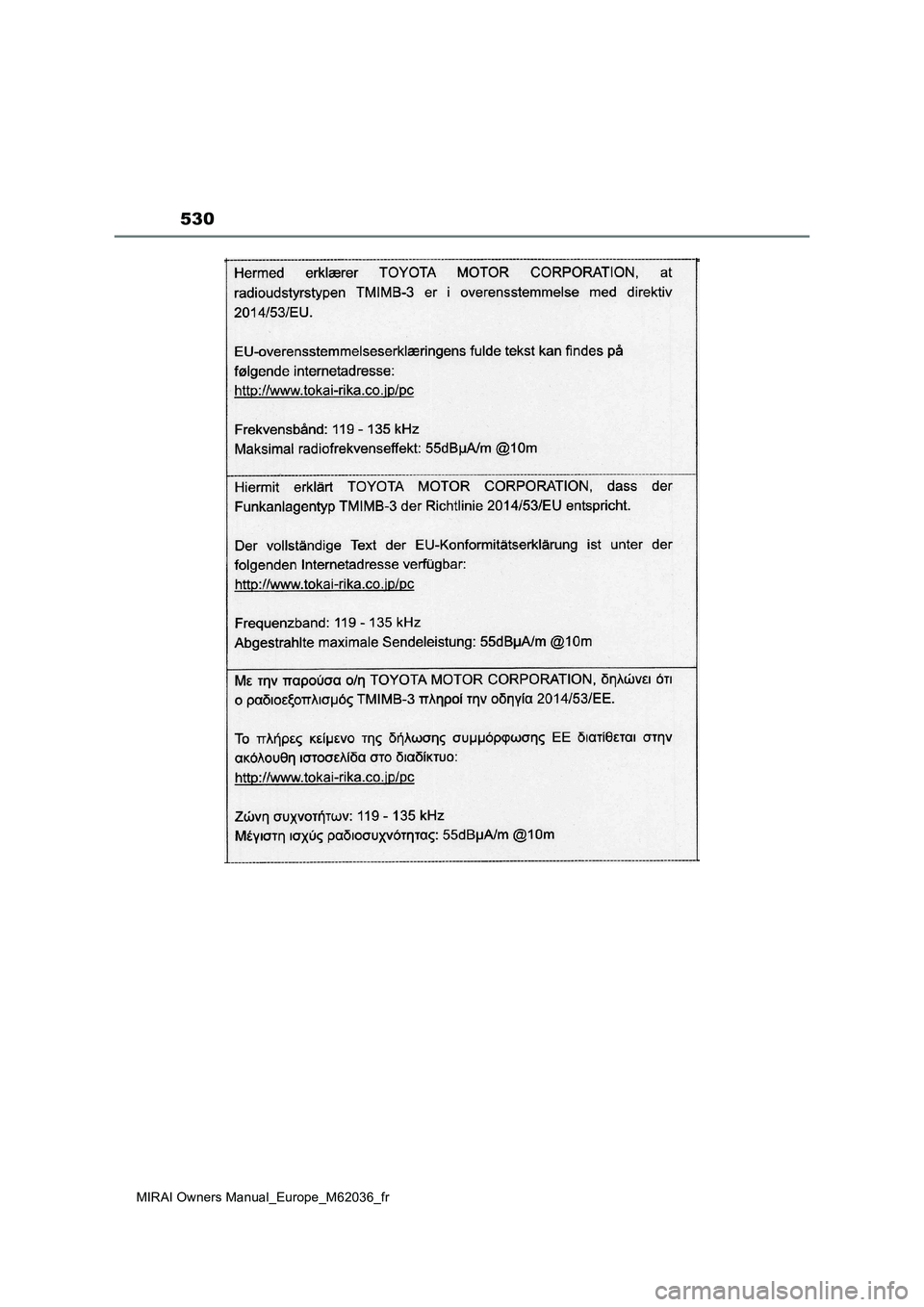 TOYOTA MIRAI 2020  Manuel du propriétaire (in French) 530
MIRAI Owners Manual_Europe_M62036_fr 
