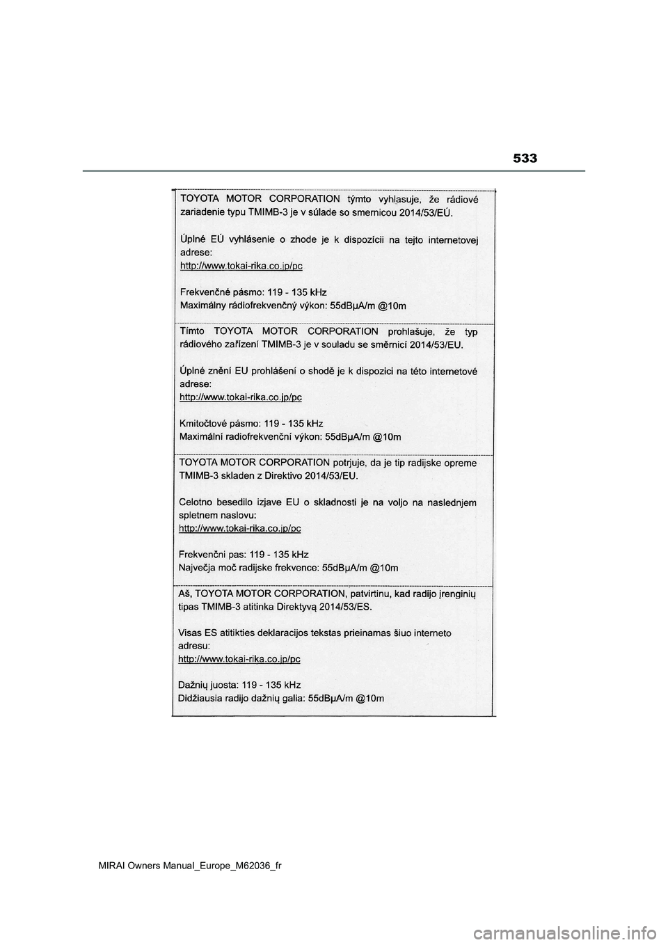 TOYOTA MIRAI 2020  Manuel du propriétaire (in French) 533
MIRAI Owners Manual_Europe_M62036_fr 
