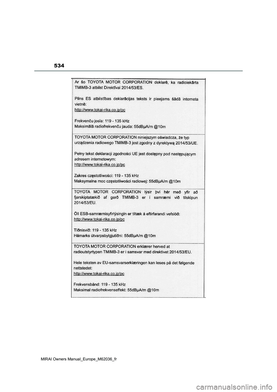 TOYOTA MIRAI 2020  Manuel du propriétaire (in French) 534
MIRAI Owners Manual_Europe_M62036_fr 