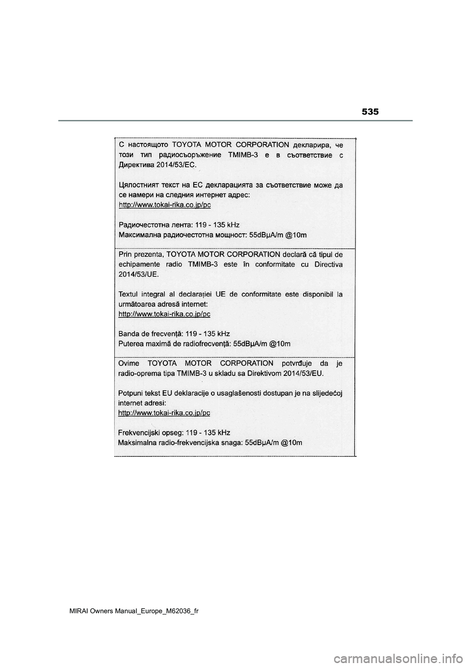 TOYOTA MIRAI 2020  Manuel du propriétaire (in French) 535
MIRAI Owners Manual_Europe_M62036_fr 