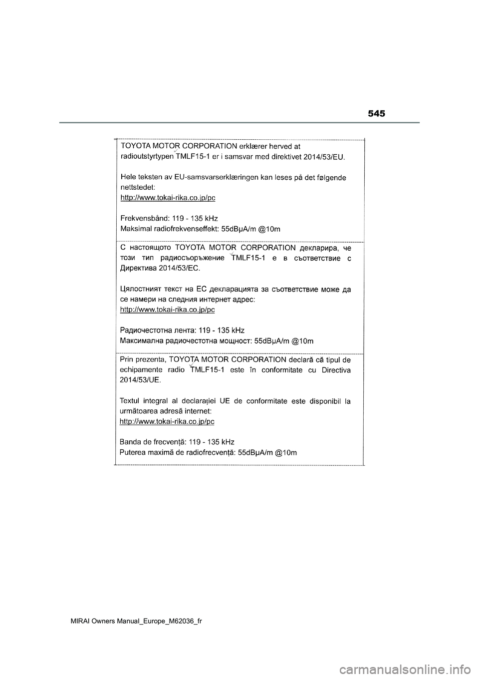 TOYOTA MIRAI 2020  Manuel du propriétaire (in French) 545
MIRAI Owners Manual_Europe_M62036_fr 